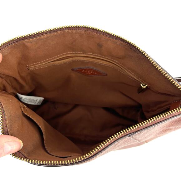 Fossil Slim Brown Leather Short Handle Shoulder Bag Purse - Picture 8 of 8